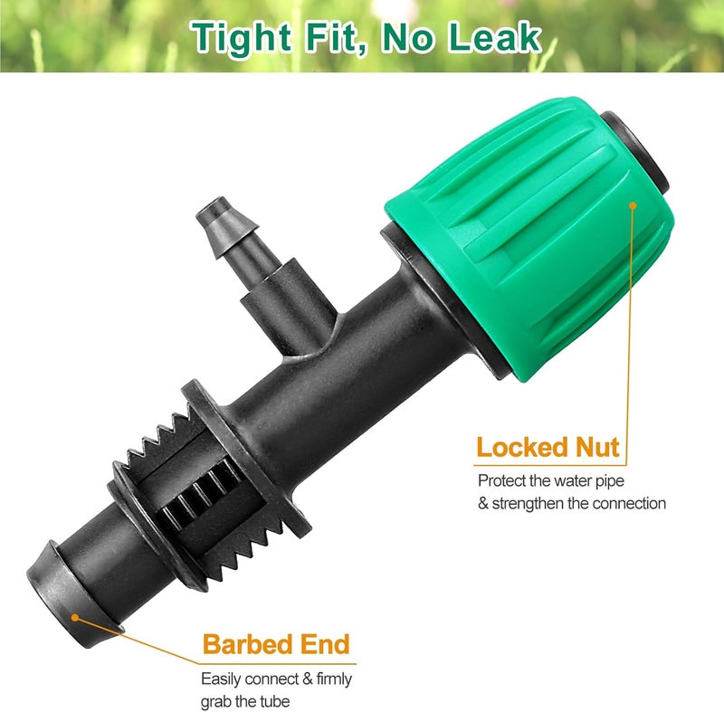JAYEE Drip Irrigation Fittings, 15 Pcs Lock Barbed Tee for 1/2 to 1/4 Inch Vinyl Tubing, Drip Line Parts 3-Way Tees Irrigation Connectors for Drip Sprinkler Garden Lawn Systems, Green - Image 5